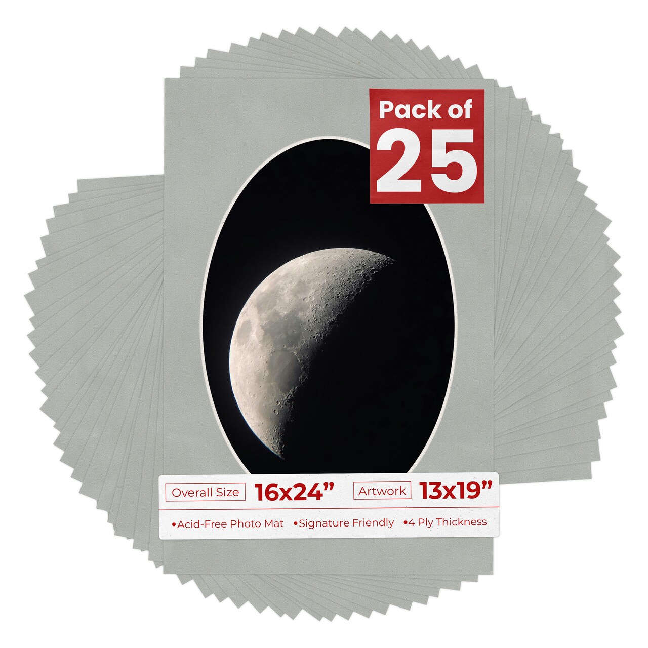 Light Grey Suede Mat Board for 16x24 Frames - Oval Opening for 13x19 Photos